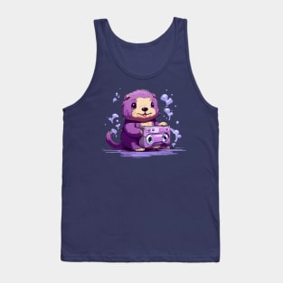 Cute sea otter listen music on the Purple tape cassette Tank Top